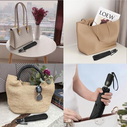 Automatic Mini Flat Umbrella Compact Travel Rain | Auto open close mini flat umbrella for purse, pocket, backpack, car, school, commute, office, travel and daily rain gifts - color: 01.Black, size: 46inch
