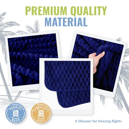 BOACAY Packable Travel Blanket for Airplane, Car - Compact Office Blanket - Portable Pillow for Adults, Kids with Case, Luggage Sleeve, Backpack Clip - color: Navy Blue