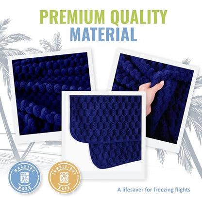 BOACAY Packable Travel Blanket for Airplane, Car - Compact Office Blanket - Portable Pillow for Adults, Kids with Case, Luggage Sleeve, Backpack Clip - color: Navy Blue