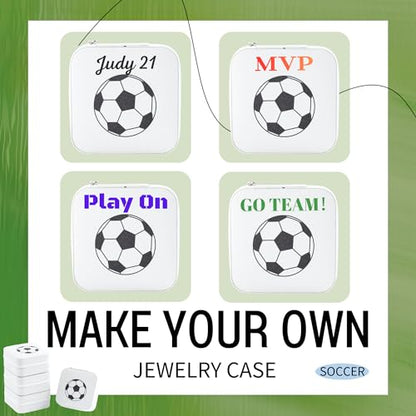 6-Pack Soccer Portable Jewelry Box for Team Travel White Sport Jewelry Case Bulk Gifts for Soccer Team Athletes & Sports Enthusiasts Christmas Events & Milestones - style: Square Soccer