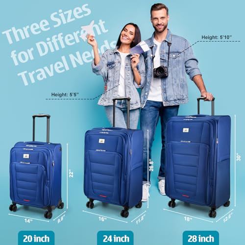 Verdi Luggage 2 Piece Set Suitcase Spinner Wheels Softshell Expandable, Carry On Luggage with USB Port (Navy, 2-Piece set(20/24)) - color: Navy, size: 2-Piece set(20/24)
