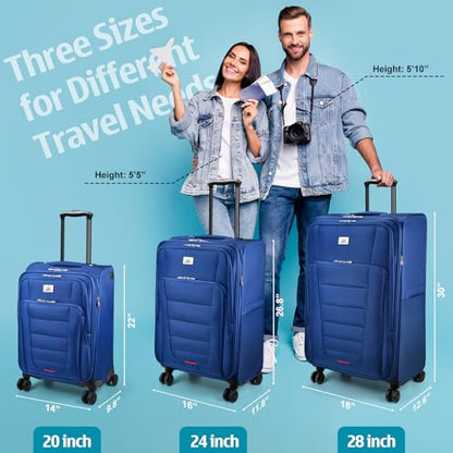 Verdi Luggage 2 Piece Set Suitcase Spinner Wheels Softshell Expandable, Carry On Luggage with USB Port (Navy, 2-Piece set(20/24)) - color: Navy, size: 2-Piece set(20/24)