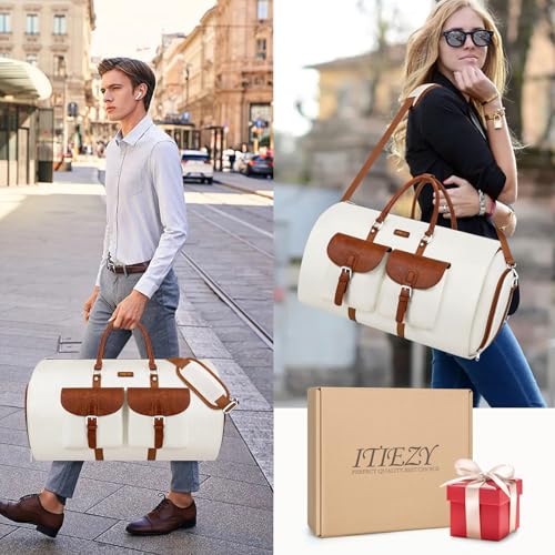 Garment Bag for Travel Convertible Carry on Travel Duffel Bag for Men Women - color: A01-Off White