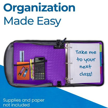 Case-it School Zipper Binder | 2" O-Rings | 400-Sheet | LT-007 Deep Purple - color: Purple/White, size: 1 Pack