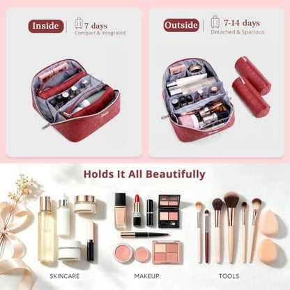 BOYATU Travel Makeup Bag Organizer: 3 Pcs Cosmetic Bag Set for Women Maroon - color: C-Diamond Grid-Maroon