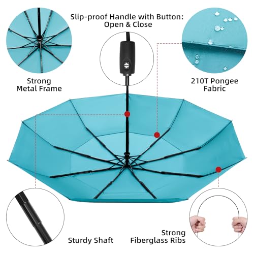 TradMall Travel Umbrella 42/45 Inches Double Vented Canopy - color: Sky Blue, size: 45 Inches