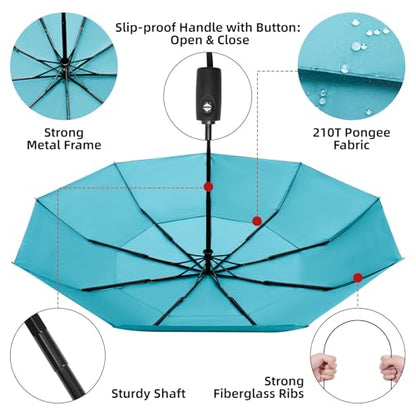 TradMall Travel Umbrella 42/45 Inches Double Vented Canopy - color: Sky Blue, size: 45 Inches