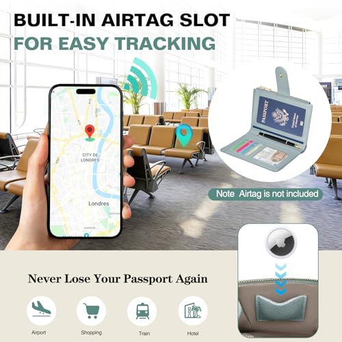 RFID Passport Holder for Travel, Leather Passport Cover Travel Wallet - color: Light Blue