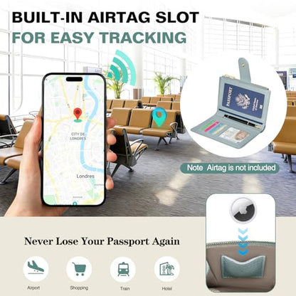 RFID Passport Holder for Travel, Leather Passport Cover Travel Wallet - color: Light Blue
