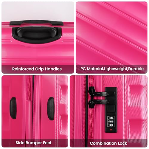 Luggage 25 inch,Expandable 20% Suitcase,w/TSA LOCK - color: Hotpink, size: Checked-Medium 25-Inch