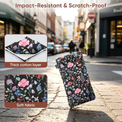 FINTIE Double Sunglasses Pouch with Strap, Squeeze Top Eyeglasses Case - color: Black Floral