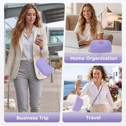 FYY Travel Cable Organizer - 8 Compartments, Lightweight, Water Repellent - color: Purple, size: (L) 9.6"× 5.5"× 3.7"