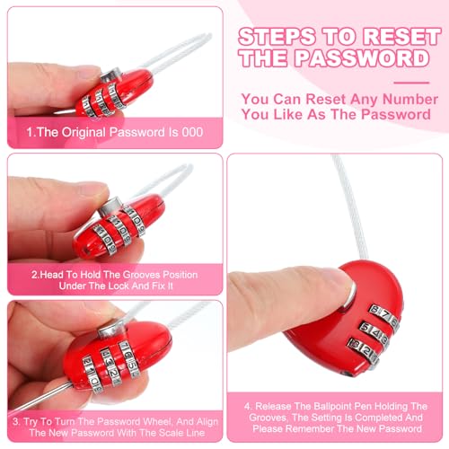 MECCANIXITY Heart Padlock 3 Digit Combination Lock Mini Code Lock Pink 3pcs - color: Pink