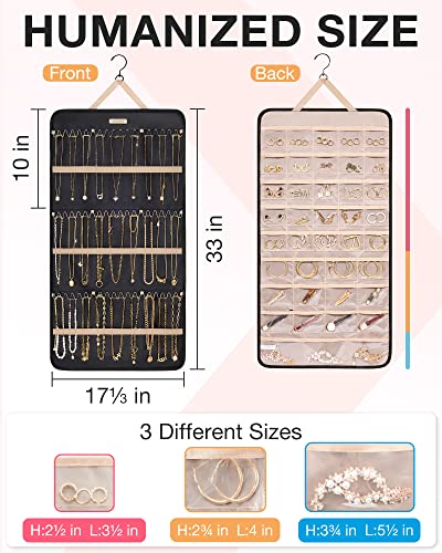 BAGSMART Hanging Jewelry Organizer Necklace/Earring/Ring 2-Sided XL Black - color: Black, size: X-Large