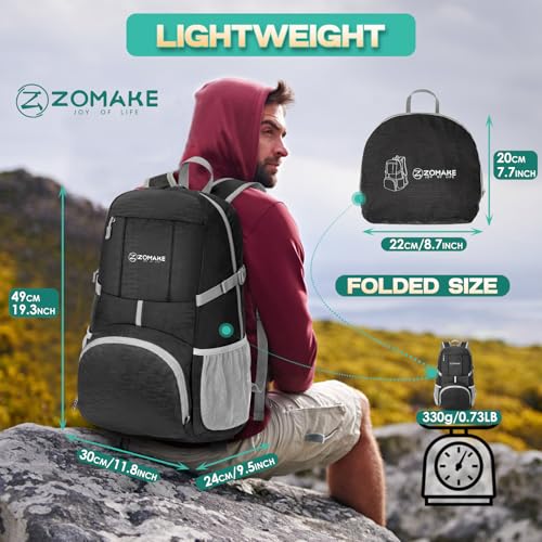 ZOMAKE Lightweight Packable Backpack 35L, Water Resistant Foldable Day Pack - color: A-black 1