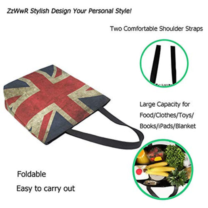 Chic Funny Cute Pattern Big Handle Extra Large Shoulder Tote Bag for Beach Travel Weekender Gym Grocery Shopping - style: British Flag