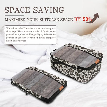 U+U 10 Set Compression Packing Cubes, Travel Organizers (Leopard) - color: Leopard-02, size: 10 Set