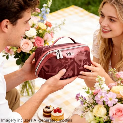 BOYATU Makeup Bag, Makeup Organizer, Toiletry Travel Bag for Women - Red - color: D-4-Red