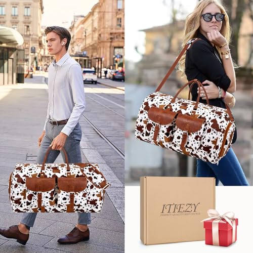 Garment Bag for Travel Convertible Carry on Travel Duffel Bag for Men Women - color: A08-Brown cow
