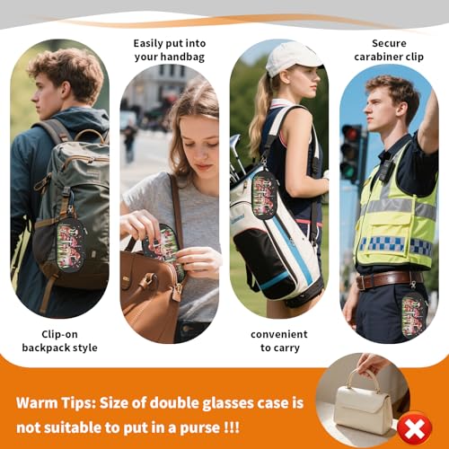 Double Eyeglasses Case, Hard Shell Dual Sunglasses Organizer with Zipper Clip Travel Glasses Storage for Women Men - color: Black Mushroom