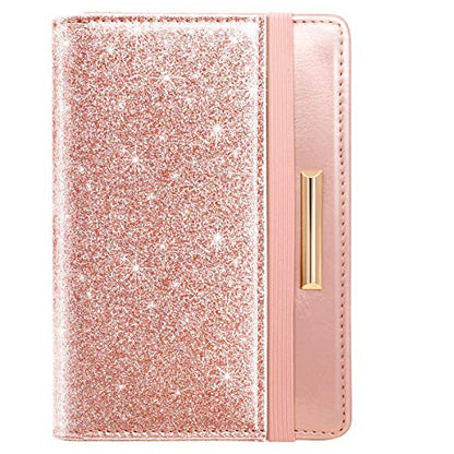 Coco Rossi Passport Holder for Travel Women Slim RFID Passport Cover Wallet - color: Glitter Rose