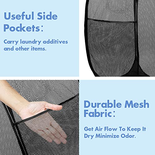 Pop Up Laundry Hamper, 70L Collapsible Mesh Basket with Side Pocket, Black - color: 1 PCS Black