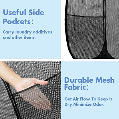 2 Pack Pop Up Laundry Hampers, 70 L Collapsible Foldable Mesh Basket, Black - color: 2 PCS Black