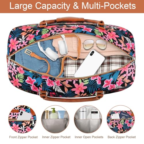 ITIEZY Weekender Bag for Women 21.5" Travel Duffel Large Carry On Bag 3PCS - color: 9-Black Fower