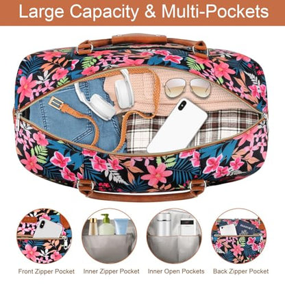 ITIEZY Weekender Bag for Women 21.5" Travel Duffel Large Carry On Bag 3PCS - color: 9-Black Fower