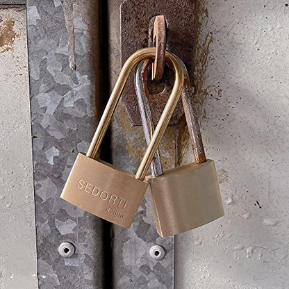 SEDORTI Weather Proof Lock, Solid Brass Padlock with Brass Long Shackle, 1-1/2" Wide, Light Duty Small Marine Grade Padlock - color: 1 Pack