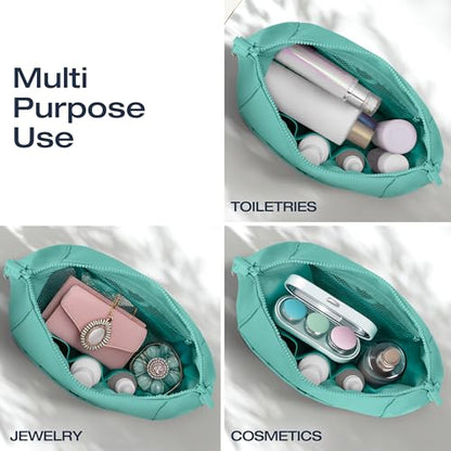 KAZAY Expandable Toiletry Bag with Side Clips for Adjustable Sizing, Premium High-Density Nylon, Open Wide Zipper, Stylish, Water Resistant, Cosmetic Bag, Makeup Bag, Full-Size Bottles, Unisex (Aqua) - color: Aqua