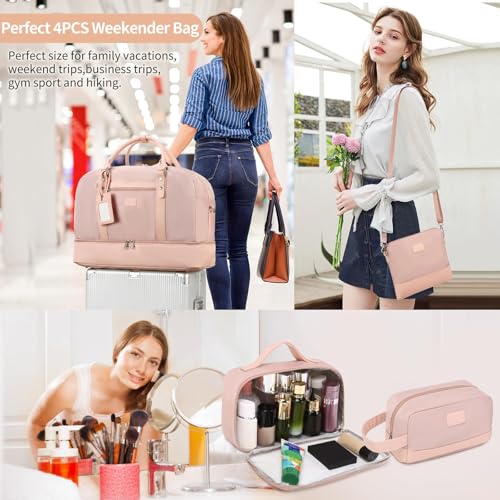 4PCS Weekender Bags for Women Large Overnight Weekend Travel Duffel Bags - color: Light Pink-FH