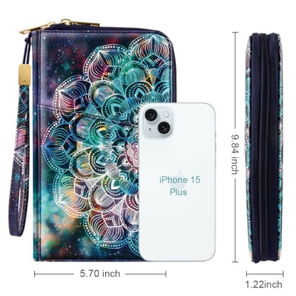 Family Passport Holder Wallet RFID Blocking Document Organizer - color: Mandala