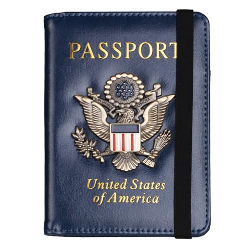 TOURSUIT RFID Blocking Passport Holder, Leather Travel Wallet, Dark Blue - color: Dark Blue