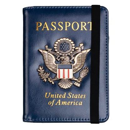 TOURSUIT RFID Blocking Passport Holder, Leather Travel Wallet, Dark Blue - color: Dark Blue