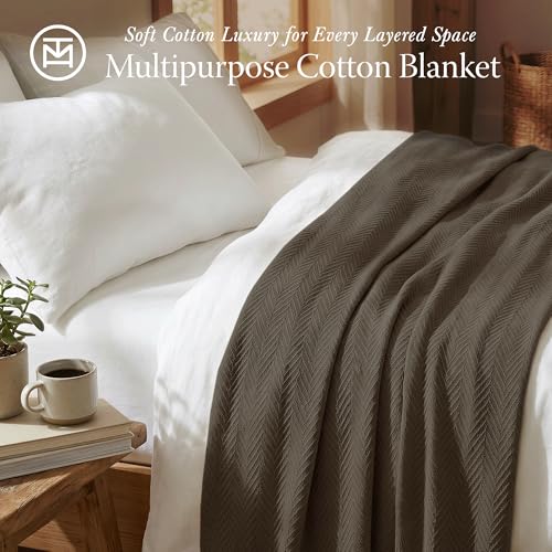 Threadmill Luxury 100% Cotton Queen Herringbone Blanket, Espresso | All-Season Thermal Blanket, Soft & Breathable, Cozy Moisture-Wicking, OEKO-TEX Certified, Machine Washable, 90x92 in - color: Espresso, size: Queen (90" x 92")
