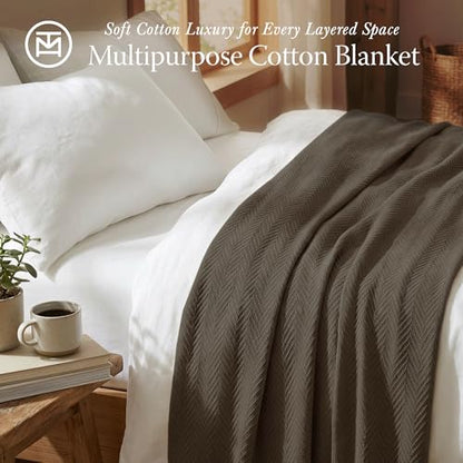Threadmill Luxury 100% Cotton Queen Herringbone Blanket, Espresso | All-Season Thermal Blanket, Soft & Breathable, Cozy Moisture-Wicking, OEKO-TEX Certified, Machine Washable, 90x92 in - color: Espresso, size: Queen (90" x 92")