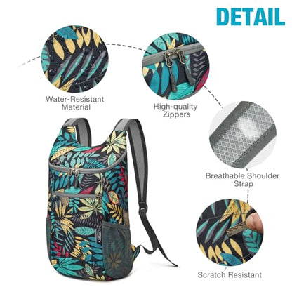 G4Free 10L Lightweight Packable Hiking Backpack, Nylon Daypack Daily Travel - color: Blue Leaf, size: Small