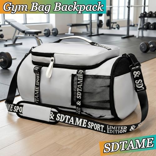 Gym Duffle Bag Backpack,4‑Way Waterproof with Shoe Compartment Travel Laptop - color: Grey
