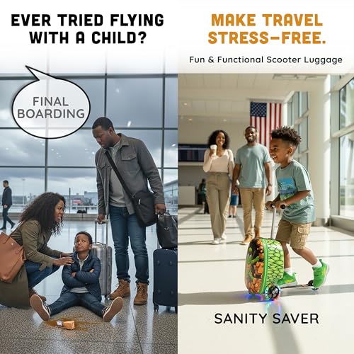 Kids Ride-On Suitcase Scooter, Carry-On Luggage, Ages 4+ - style: Turtle Ninja