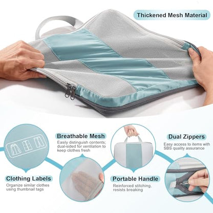 OlarHike 8 Set Compression Packing Cubes for Travel Essentials,Compressible Expandable Space Saver Bags for Organizing Clothes,Luggage Suitcase Garment Bags with Over 1000 pcs Mesh Holes(Blue Gray) - color: Blue Gray