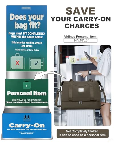 Travel Duffel Weekender Bag Women Tote Carry On Bags With Shoe Compartment - color: H12-DarkBrown, size: Large
