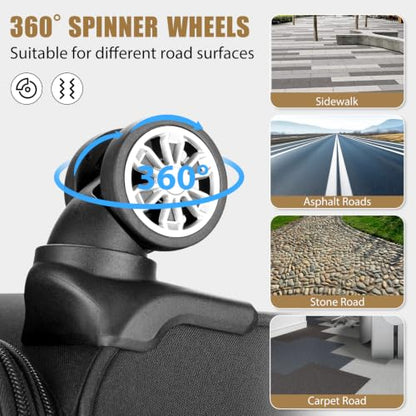 VJI 25" Carry-On Softside Expandable Suitcase with Spinner Wheels, Black - size: 25 Inch