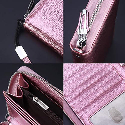 Lavemi Women's RFID Blocking 100% Leather Large Capacity Zip Around Wallet Phone Holder Clutch Travel Purse Wristlet(Large Size Pebbled Rose Gold) - color: 1- Pebbled Rose Gold, size: One Size