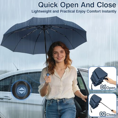 ZOMAKE Travel Umbrella Compact - 10 Ribs Portable Collapsible Umbrellas for Rain Windproof - Paraguas Automatic Small Folding Umbrella Lightweight Packable Umbrella for Women Men - color: Navy blue