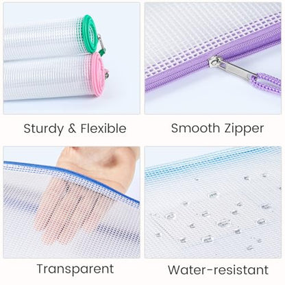 Sooez 24 Pack Mesh Zipper Pouch with Sticky Labels, A4 Mesh Bags Organizer - color: Black, size: 24Pack