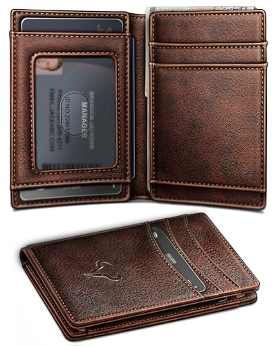 BULLIANT Slim Leather Wallet For Men 12Cards Magnetic Closure RFID Blocking - color: Forest Brown8784