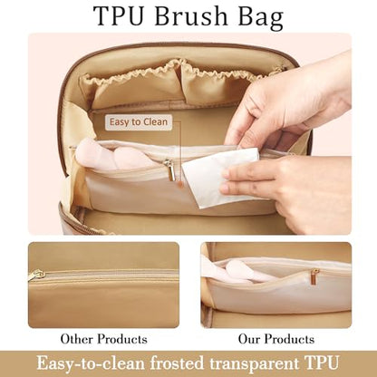 Gifts for Women Bridesmaid Initial Makeup Bag | Personalized PU Leather Cosmetic Waterproof Travel Toiletry Bag (Medium-Beige-D) - color: MediumBeige, style: D