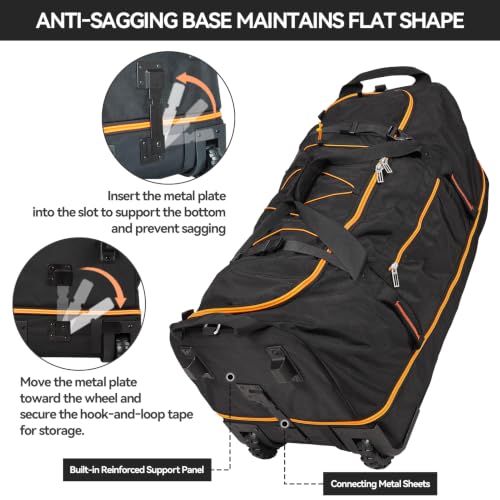 31” 95L Expandable to 125L Foldable Wheeled Duffle Bag, Black Orange - color: Black Orange