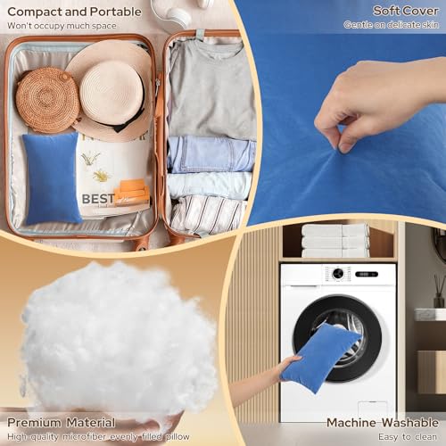 Small Travel Pillows, Mini Neck Pillow for Airplane, 2-Pack 13"x18", Blue | Soft Microfiber, Machine Washable, Support for Neck, Back, Knee, Ankle , Portable for Travel, Car, Home - size: 18''×13''